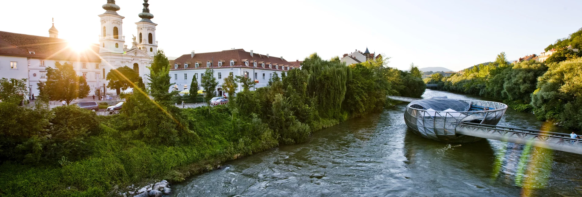 Murinsel mit Mariahiferplatz in Graz | © Graz Tourismus | Harry Schiffer