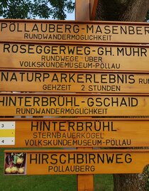Signpost hiking trails in the Pöllau Valley Castle Park in Eastern Styria | © Oststeiermark Tourismus | WEGES | © Oststeiermark Tourismus