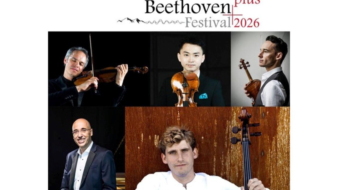 Ein Festivalplakat für das Beethoven plus Festival 2026. Es zeigt mehrere Musiker mit ihren Instrumenten. | © Beethoven Plus Festival