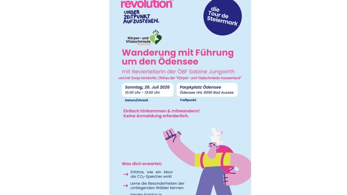 Eine Einladung zur geführten Wanderung um den Ödensee mit Informationen zur Veranstaltung. Das Datum, die Uhrzeit und der Treffpunkt sind ebenfalls aufgeführt. | © ÖBF