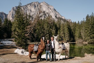 Mit Lamas unterwegs | © Alpakas, Lamas und Rentiere zum Grünen See