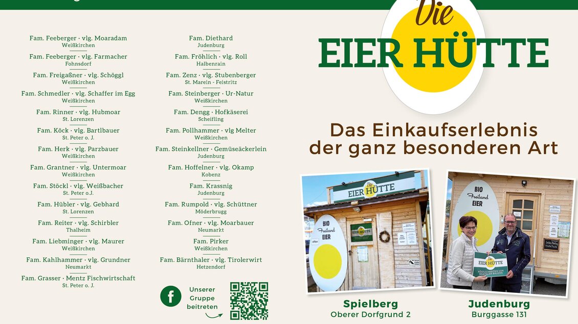 Die Eier Hütte ist ein einzigartiger Einkaufsladen, der regionale Produkte anbietet. Die Standorte befinden sich in Spielberg und Judenburg. | © Eierhütte