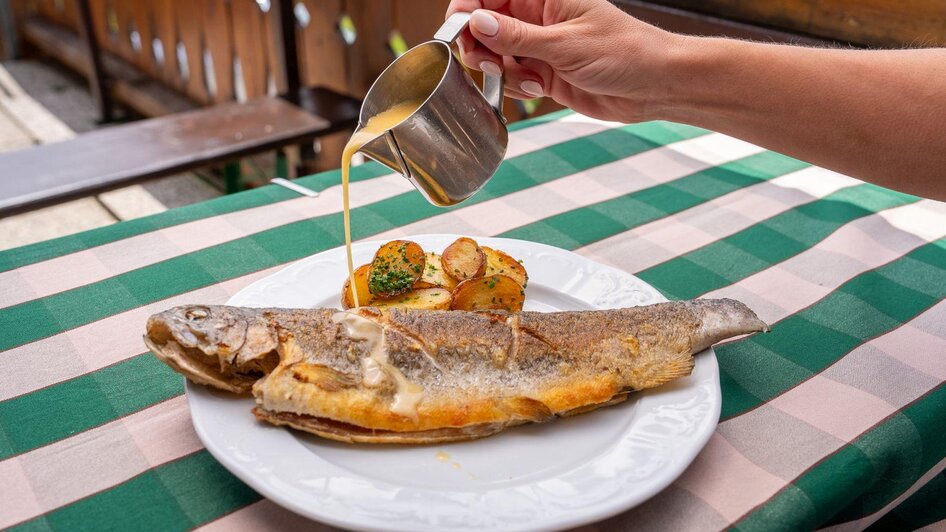 Alpen Arnika, Tauplitzalm, gebratener Fisch | © Hotel Alpen Arnika
