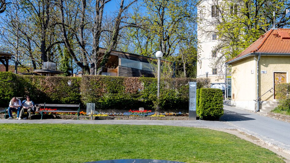 Blick auf die ARTSAT Scheibe und den Glockenturm auf dem Schlossberg.