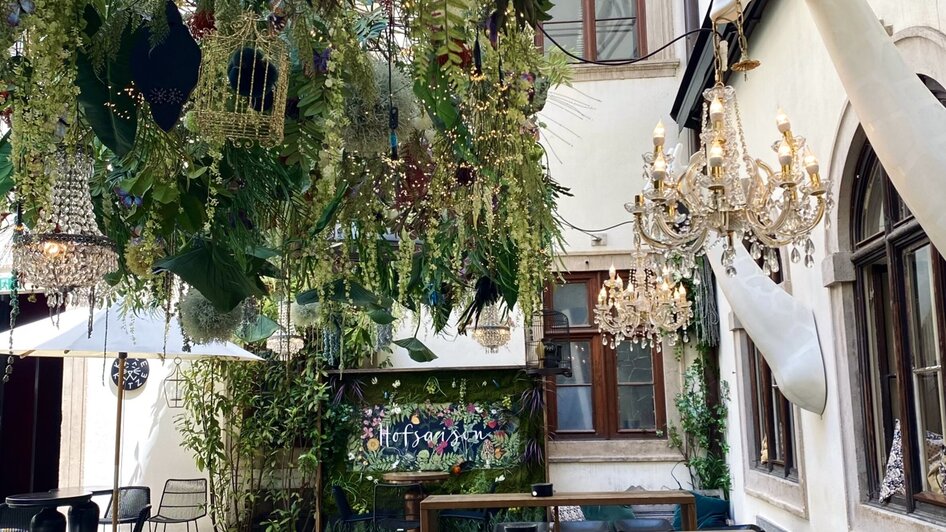 Gemütliche Bar mit Pflanzen und stilvollen Möbeln in Graz.
